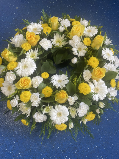 Fantasia Yellow & White Funeral Wreath